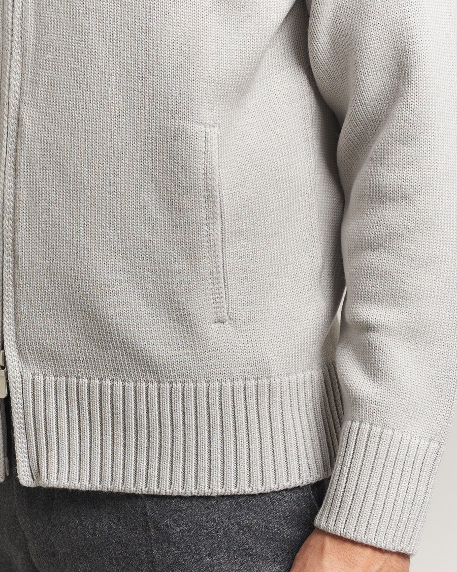 Hombres | Jerséis y prendas de punto | Gran Sasso | Heavy Knitted Merino Full Zip Light Grey Melange