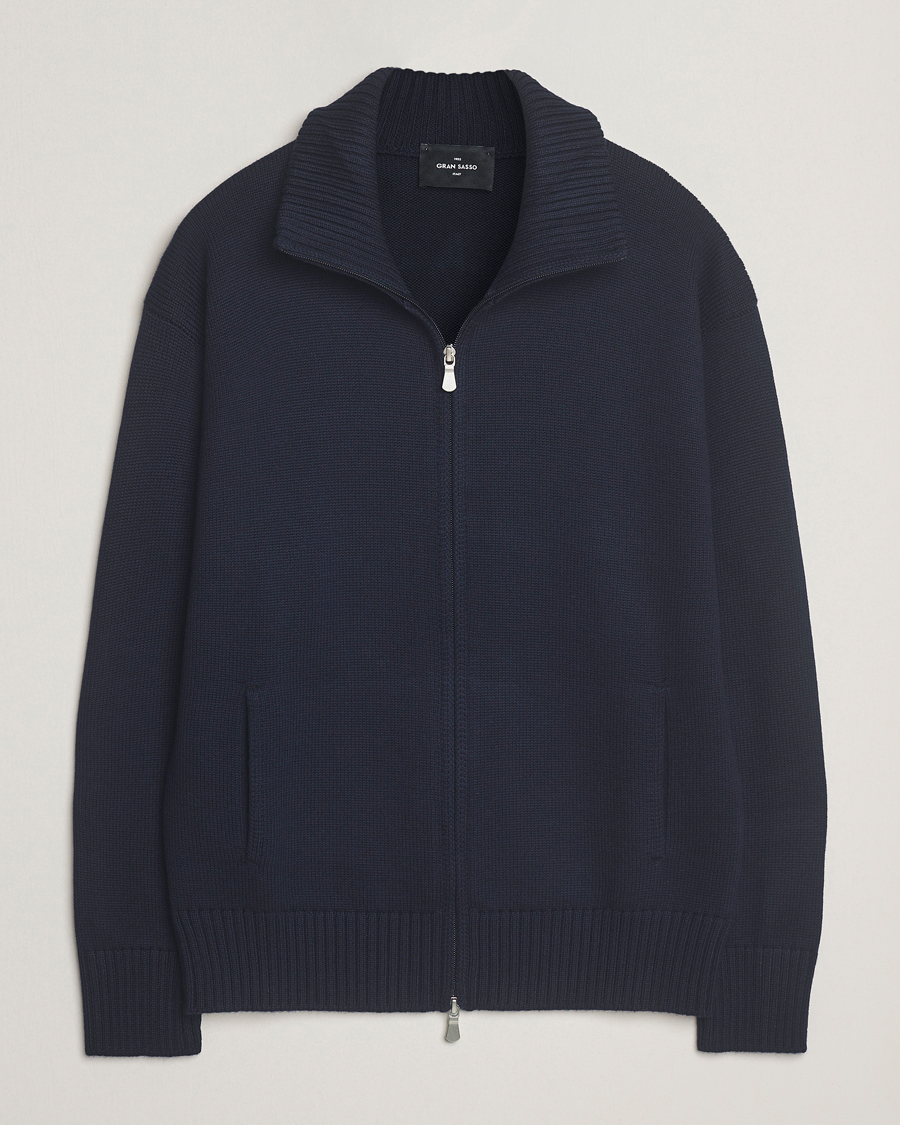 Hombres | Jerséis y prendas de punto | Gran Sasso | Heavy Knitted Merino Full Zip Navy