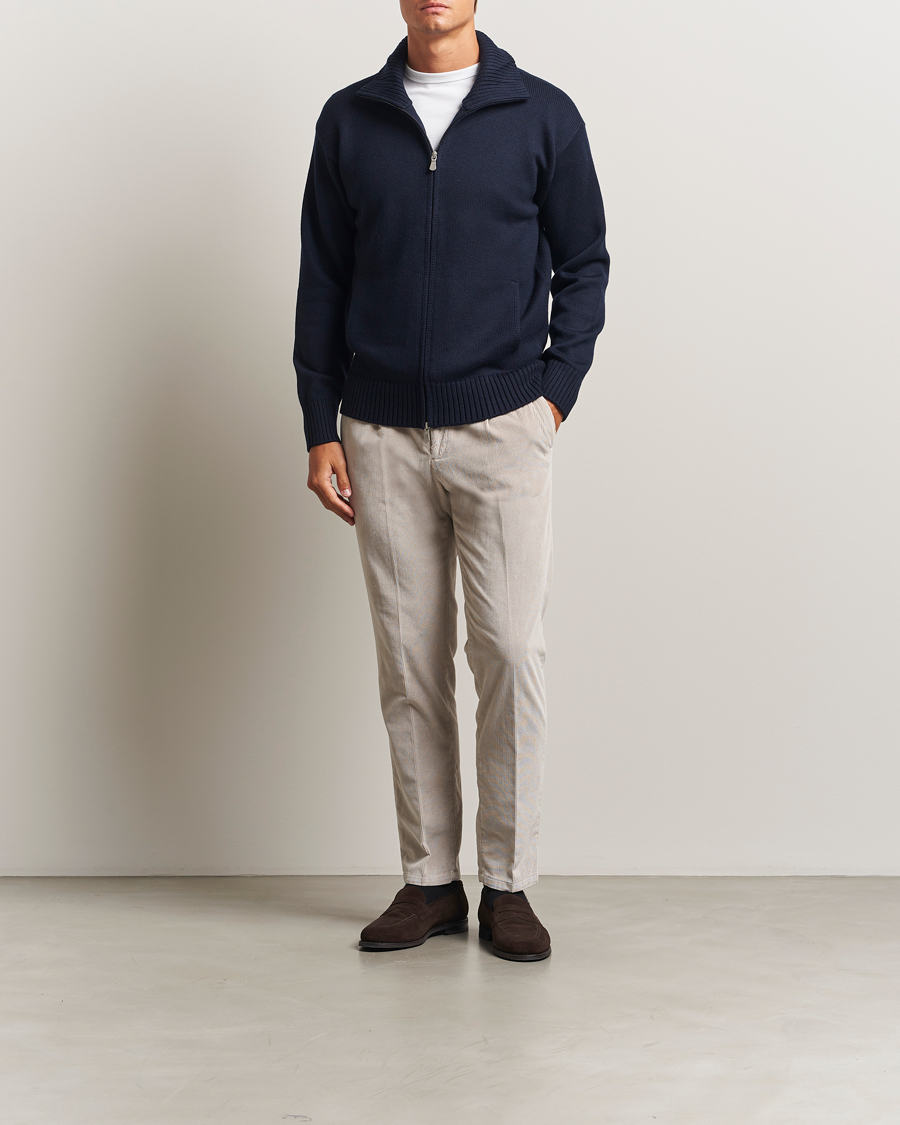 Hombres | Jerséis y prendas de punto | Gran Sasso | Heavy Knitted Merino Full Zip Navy