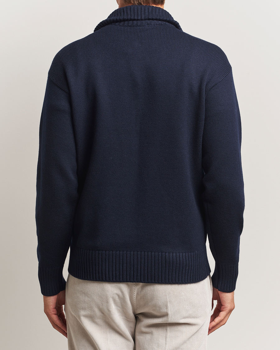 Hombres | Jerséis y prendas de punto | Gran Sasso | Heavy Knitted Merino Full Zip Navy