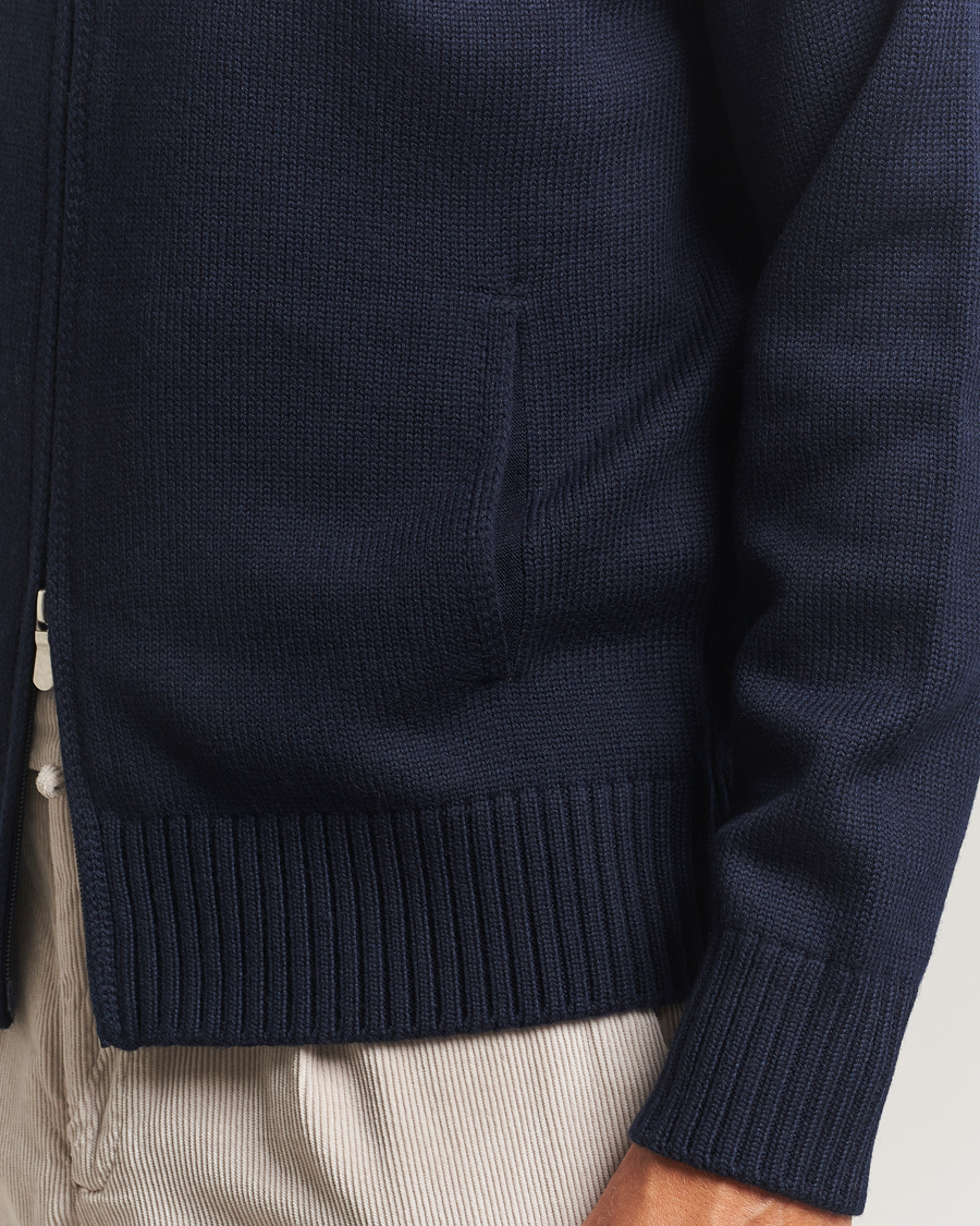Hombres | Jerséis y prendas de punto | Gran Sasso | Heavy Knitted Merino Full Zip Navy