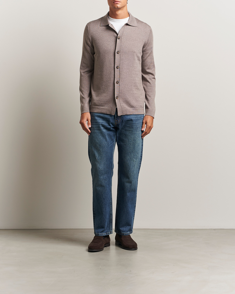 Hombres | Jerséis y prendas de punto | Gran Sasso | Wool Knitted Cardigan Beige Melange