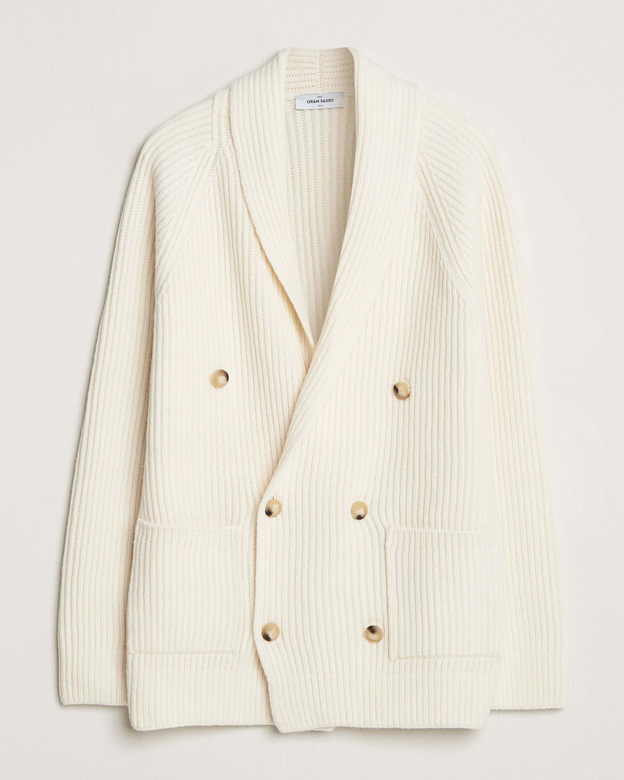 Hombres | Jerséis y prendas de punto | Gran Sasso | Shawl Collar Heavy Knitted Wool Cardigan Cream