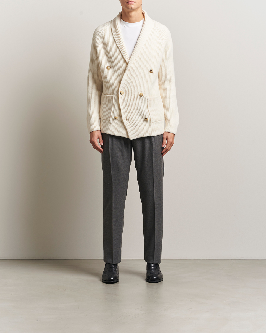 Hombres | Jerséis y prendas de punto | Gran Sasso | Shawl Collar Heavy Knitted Wool Cardigan Cream