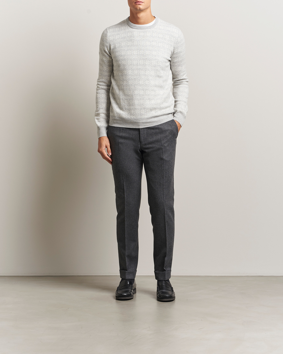 Hombres | Jerséis y prendas de punto | Gran Sasso | Wool/Cashmere Fairisle Sweater Light Grey Melange