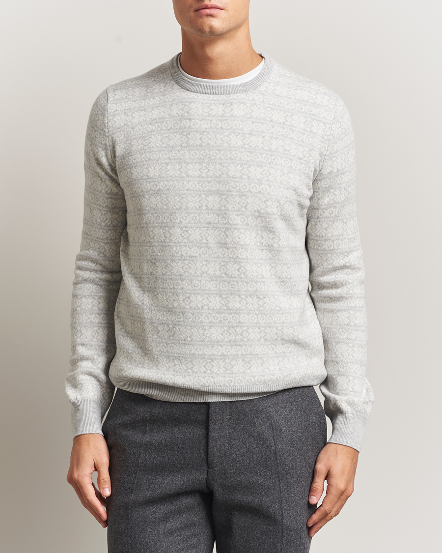 Hombres | Jerséis y prendas de punto | Gran Sasso | Wool/Cashmere Fairisle Sweater Light Grey Melange