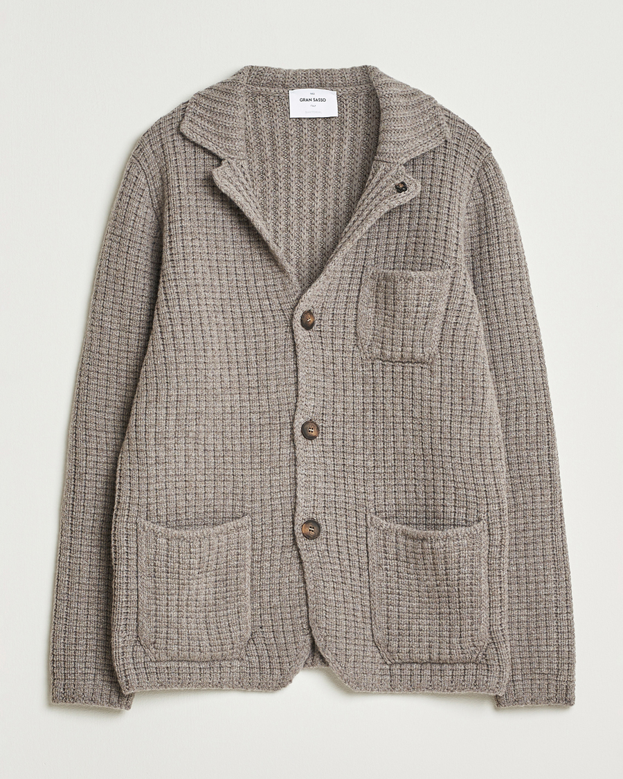 Hombres | Jerséis y prendas de punto | Gran Sasso | Heavy Knitted Wool Cardigan Taupe Melange