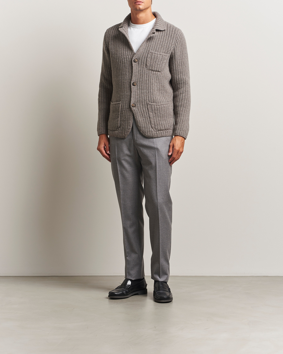 Hombres | Jerséis y prendas de punto | Gran Sasso | Heavy Knitted Wool Cardigan Taupe Melange