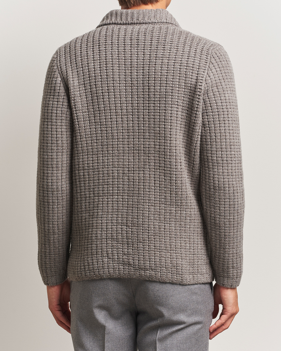 Hombres | Jerséis y prendas de punto | Gran Sasso | Heavy Knitted Wool Cardigan Taupe Melange
