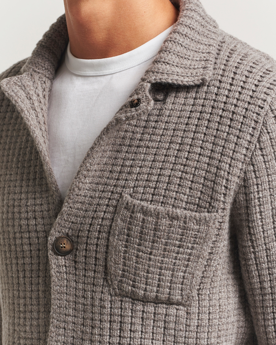 Hombres | Jerséis y prendas de punto | Gran Sasso | Heavy Knitted Wool Cardigan Taupe Melange