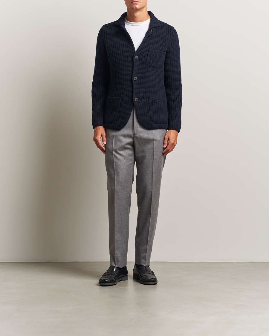 Hombres | Jerséis y prendas de punto | Gran Sasso | Heavy Knitted Wool Cardigan Navy