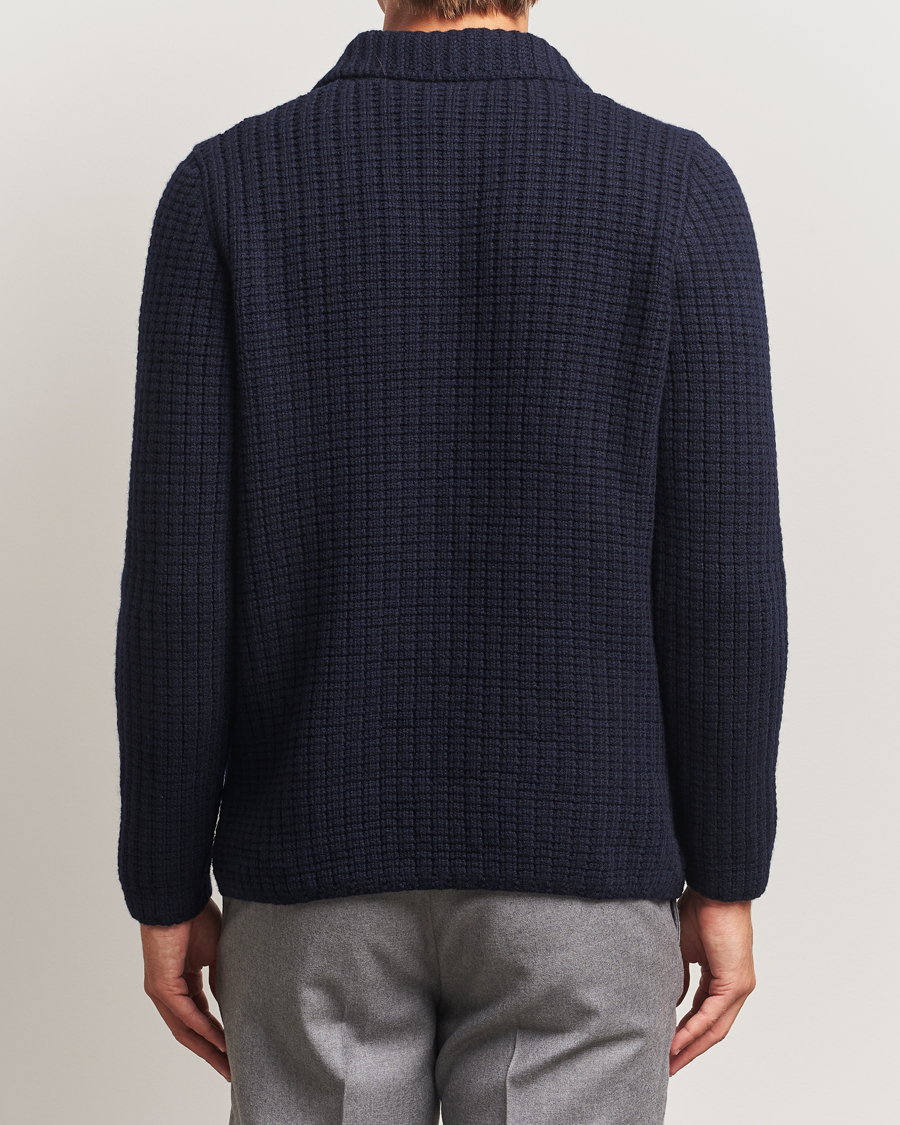 Hombres | Jerséis y prendas de punto | Gran Sasso | Heavy Knitted Wool Cardigan Navy