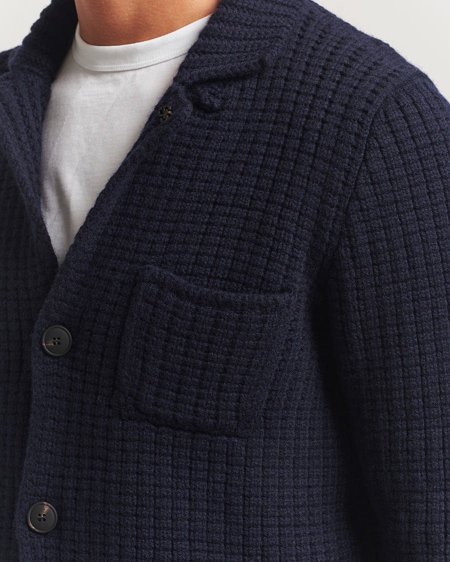 Hombres | Jerséis y prendas de punto | Gran Sasso | Heavy Knitted Wool Cardigan Navy