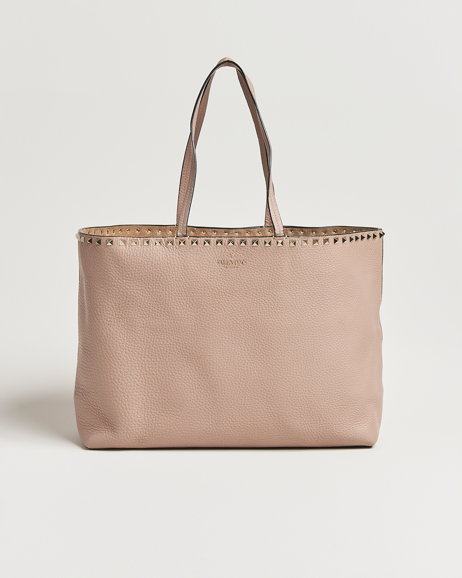 Hombres | Valentino Pre-Owned Medium Rockstud Tote Bag Poudre | Valentino Pre-Owned | Medium Rockstud Tote Bag Poudre