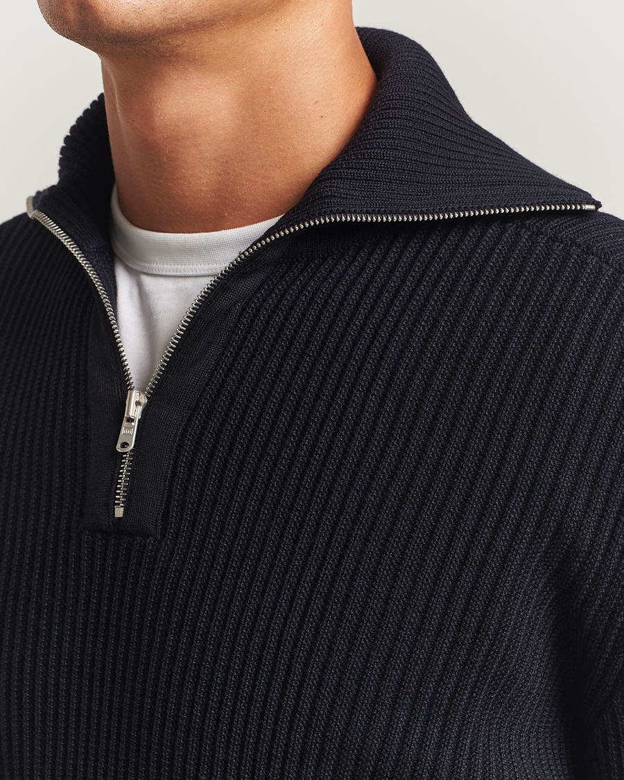 Hombres | Jerséis y prendas de punto | S.N.S. Herning | Fender Short Zip Navy Blue