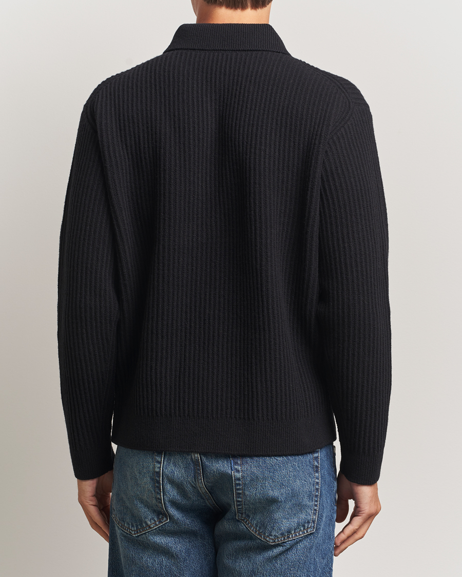 Hombres | Jerséis y prendas de punto | Maison Kitsuné | Tonal Fox Head Wool Ribbed Polo Black