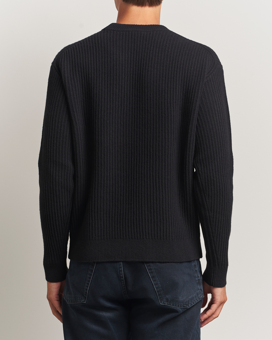 Hombres | Jerséis y prendas de punto | Maison Kitsuné | Tonal Fox Head Wool Ribbed Sweater Black