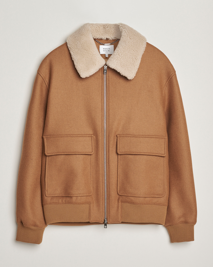 Hombres | Abrigos y chaquetas | Maison Kitsuné | Wool Shearling Collar Aviator Jacket Ginger Brown