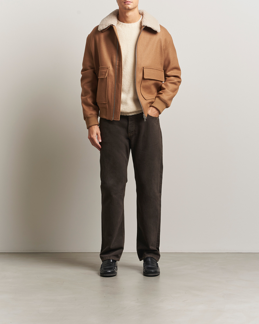 Hombres | Abrigos y chaquetas | Maison Kitsuné | Wool Shearling Collar Aviator Jacket Ginger Brown