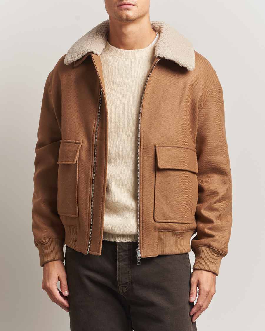 Hombres | Abrigos y chaquetas | Maison Kitsuné | Wool Shearling Collar Aviator Jacket Ginger Brown