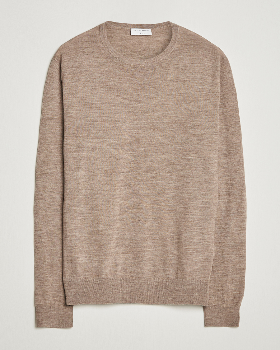 Hombres | Jerséis y prendas de punto | Tiger of Sweden | Connor Extra Fine Merino Crew Neck Pullover Beige Melange