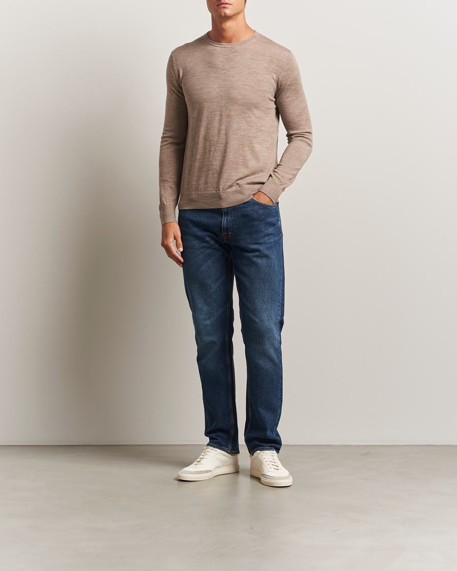 Hombres | Jerséis y prendas de punto | Tiger of Sweden | Connor Extra Fine Merino Crew Neck Pullover Beige Melange