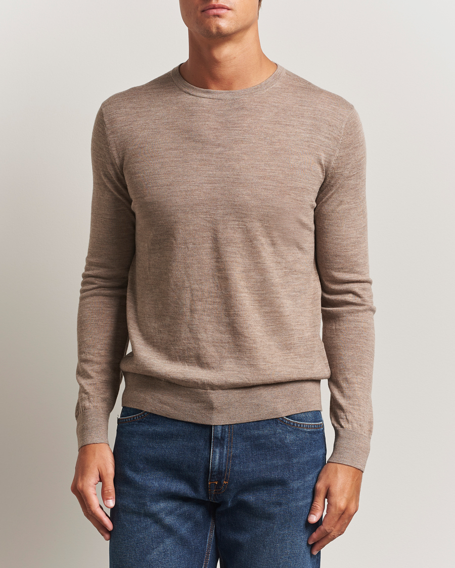 Hombres | Jerséis y prendas de punto | Tiger of Sweden | Connor Extra Fine Merino Crew Neck Pullover Beige Melange