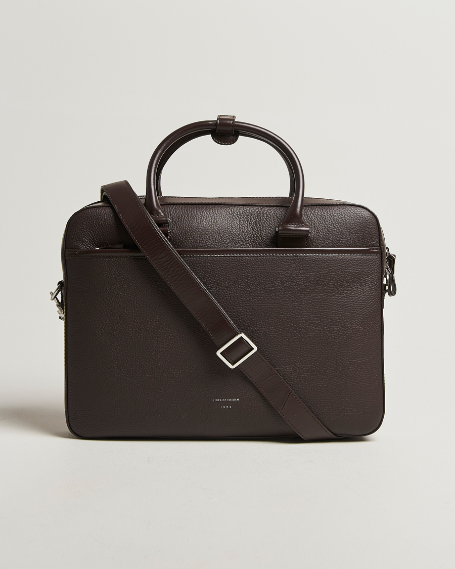 Hombres | Bolsos | Tiger of Sweden | Bosun Grained Leather Briefcase Dark Brown