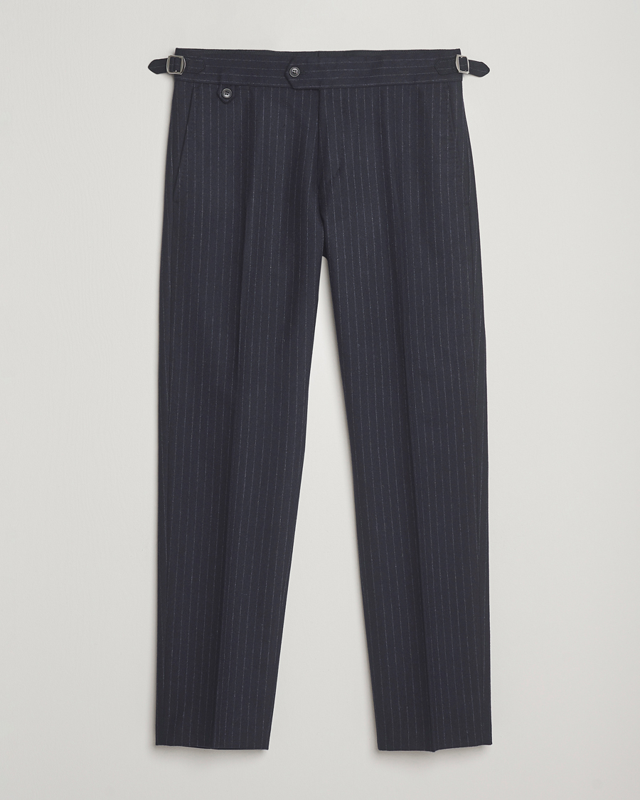 Hombres | Pantalones | Tiger of Sweden | Tense Wool Pleated Pinstriped Trousers Blue Function