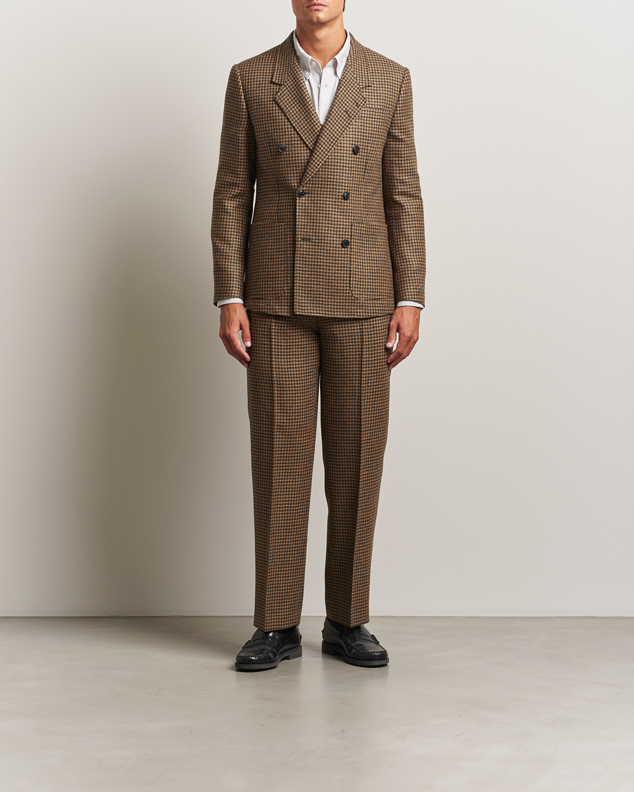 Hombres | Pantalones | Tiger of Sweden | Todne Swedish Wool Dogtooth Trousers Brown Olive
