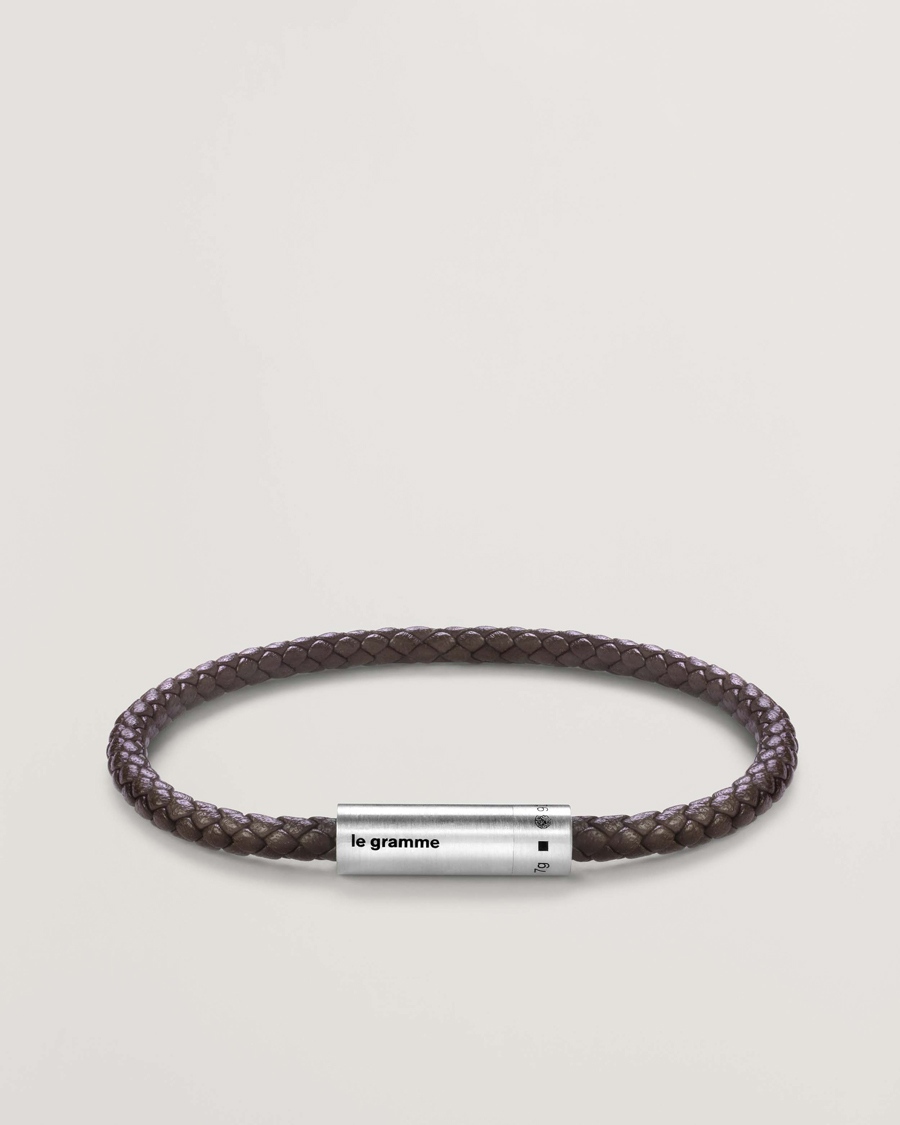 Hombres | Joyas | LE GRAMME | Leather Cable Bracelet Brown/Sterling Silver 7g