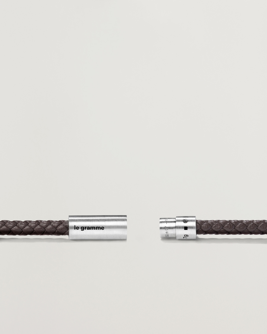 Hombres | Joyas | LE GRAMME | Leather Cable Bracelet Brown/Sterling Silver 7g