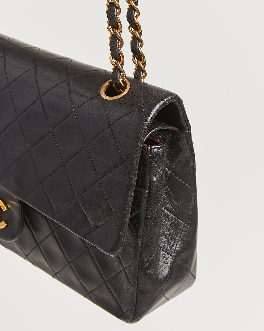 Hombres | Chanel Pre-Owned Classic Double Flap Medium Lambskin Black | Chanel Pre-Owned | Classic Double Flap Medium Lambskin Black