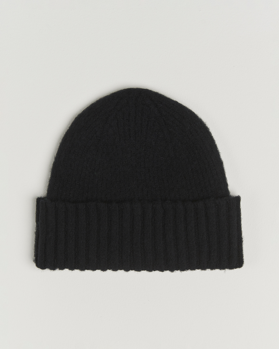 Hombres | Gorros | Robert Mackie | Rona Ribbed Shaggy Lambswool Beanie Black