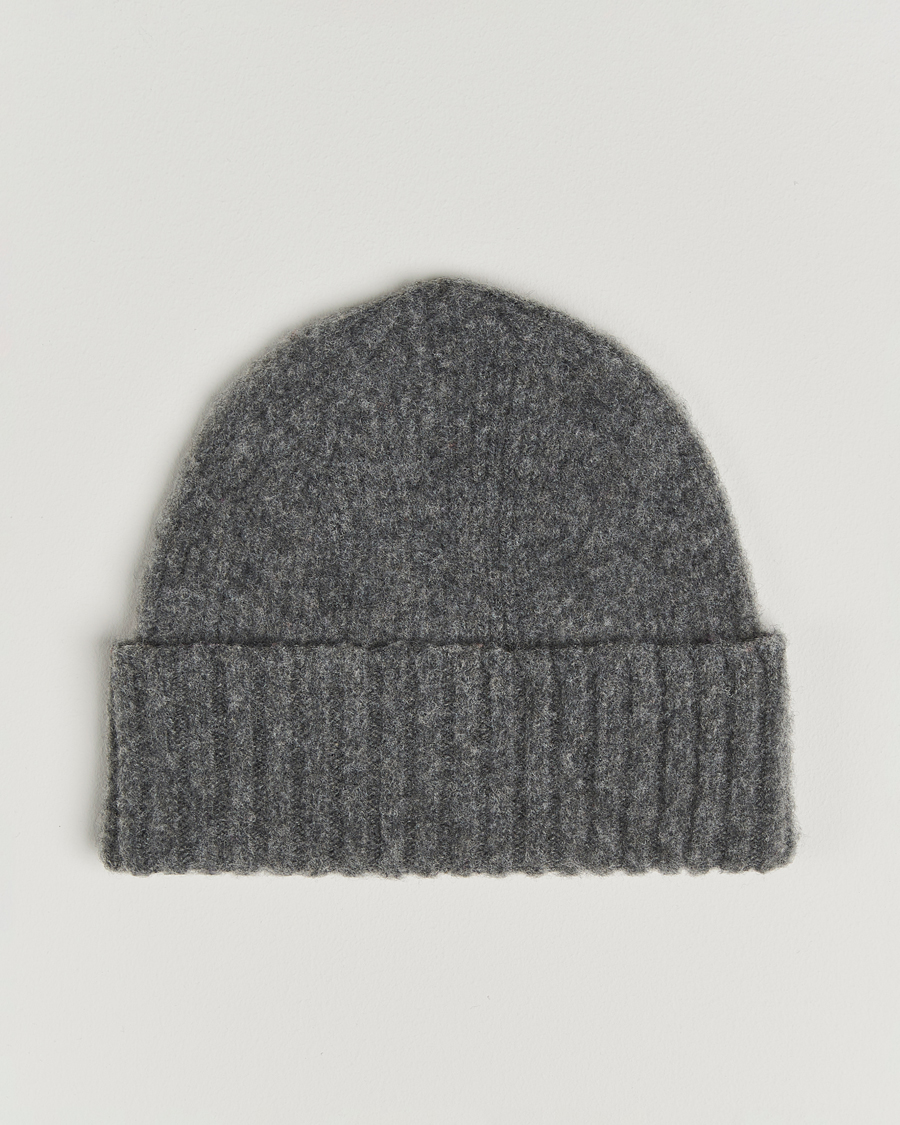 Hombres | Gorros | Robert Mackie | Rona Ribbed Shaggy Lambswool Beanie Dark Grey