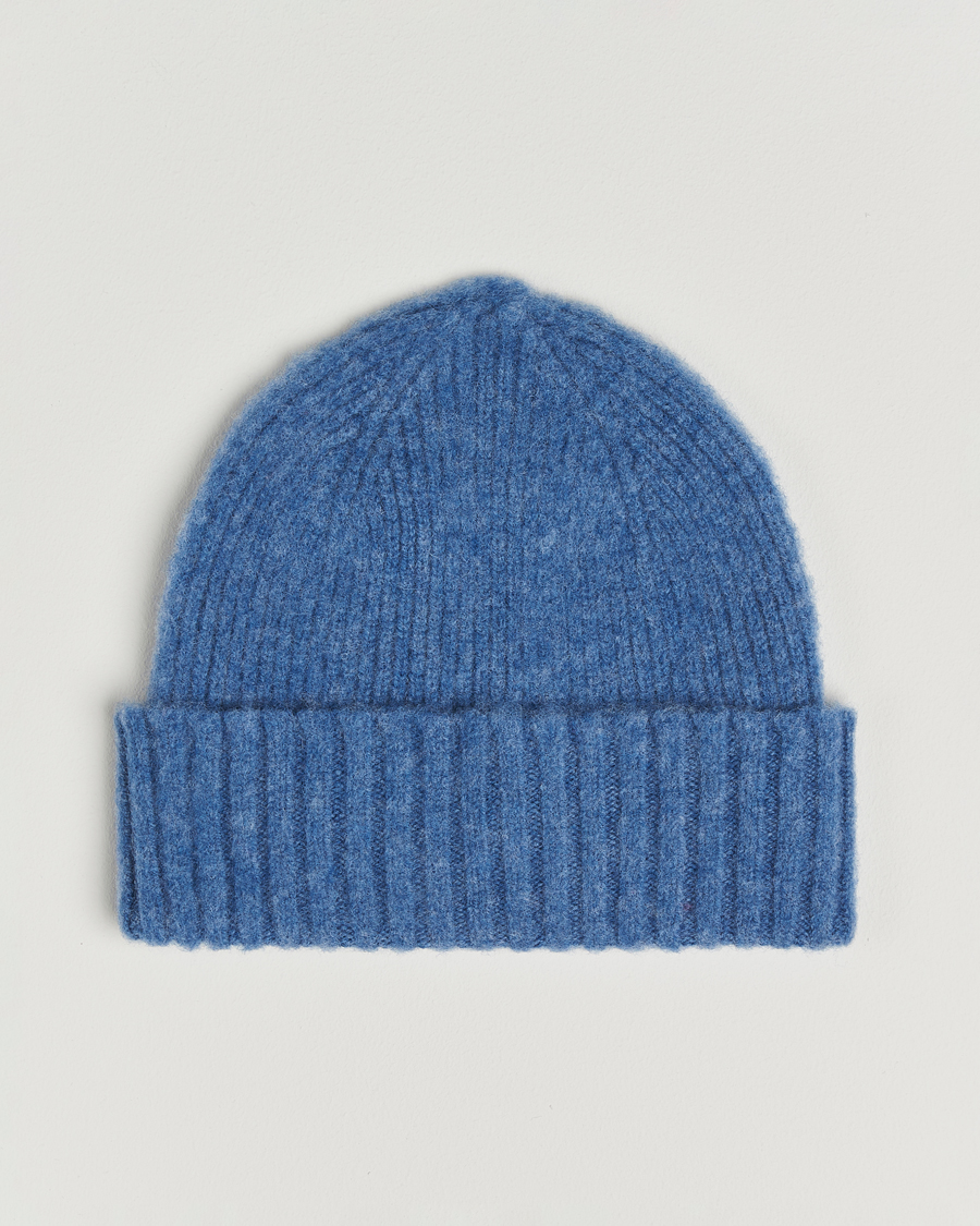 Hombres | Gorros | Robert Mackie | Rona Ribbed Shaggy Lambswool Beanie Light Blue
