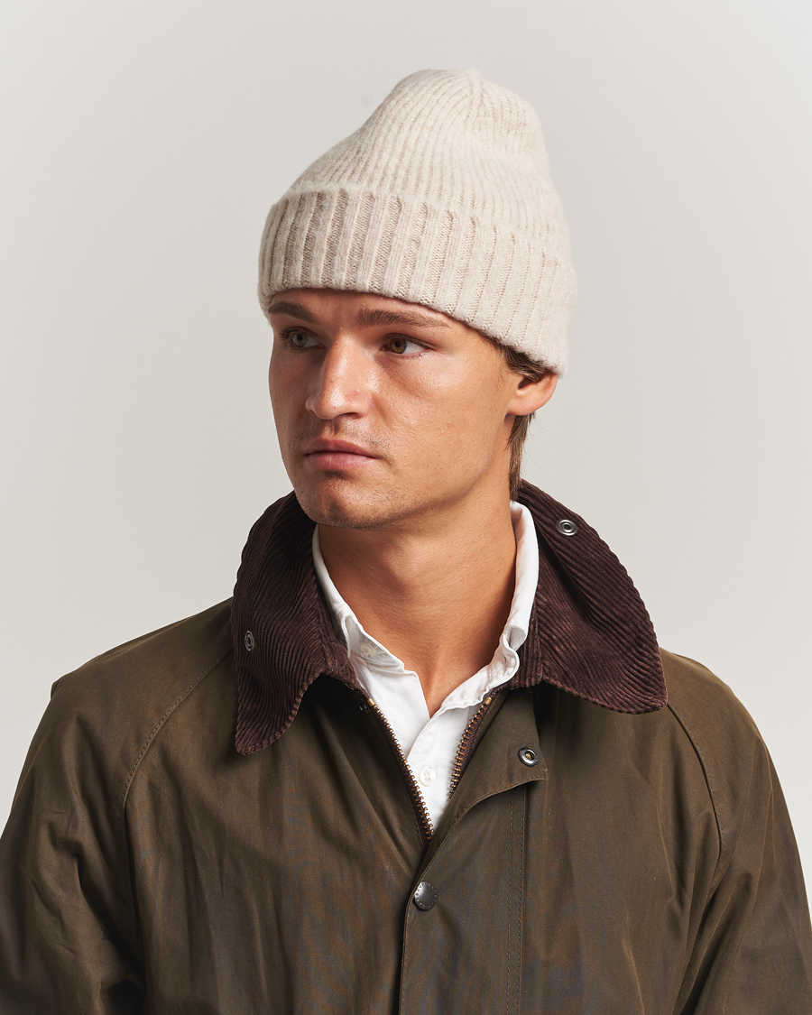 Hombres | Gorros | Robert Mackie | Rona Ribbed Shaggy Lambswool Beanie White