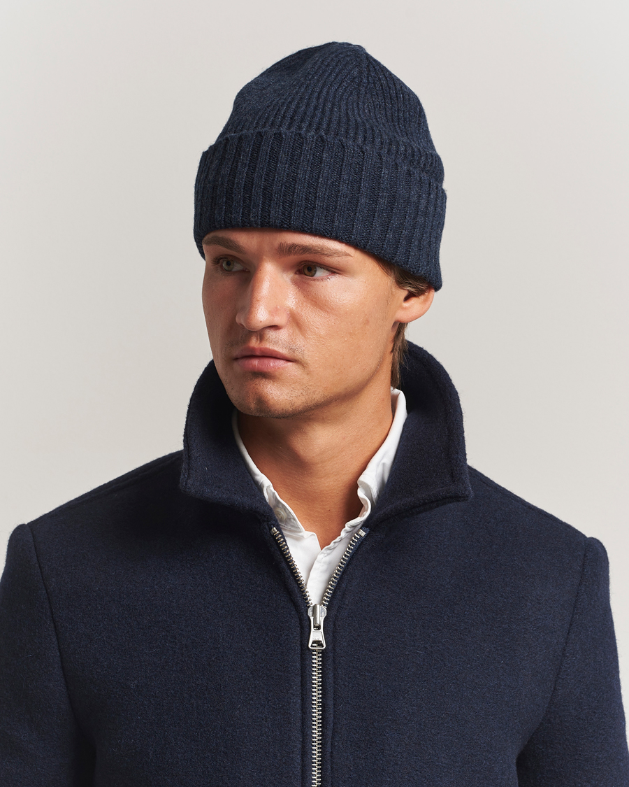 Hombres | Gorros | Robert Mackie | Kingswell Ribbed Wool/Cashmere Beanie Navy
