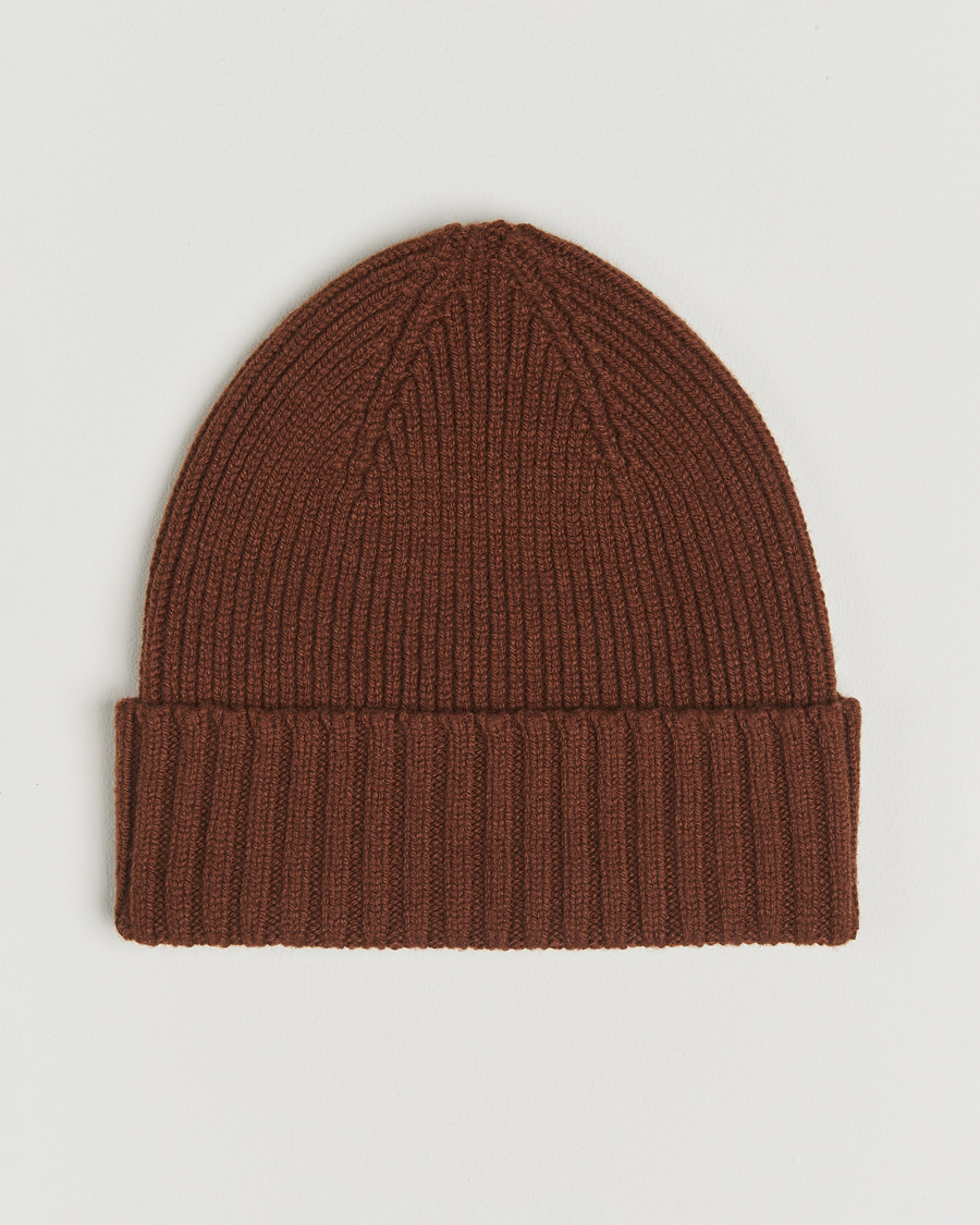 Hombres | Gorros | Robert Mackie | Kingswell Ribbed Wool/Cashmere Beanie Brown
