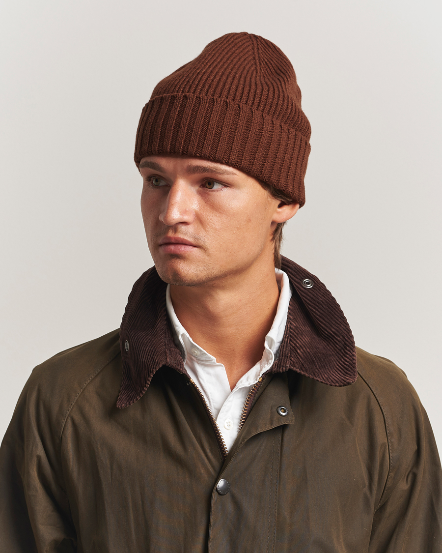 Hombres | Gorros | Robert Mackie | Kingswell Ribbed Wool/Cashmere Beanie Brown