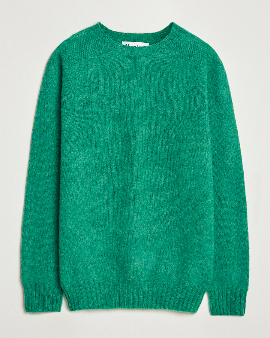 Hombres | Jerséis y prendas de punto | Harley Of Scotland | Brushed Supersoft Lambswool Crewneck Evergreen