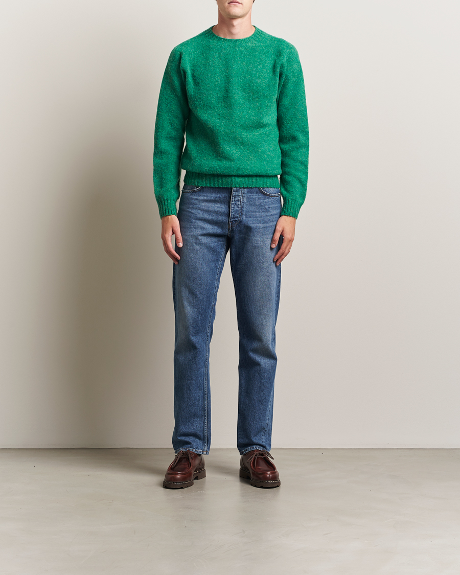 Hombres | Jerséis y prendas de punto | Harley Of Scotland | Brushed Supersoft Lambswool Crewneck Evergreen