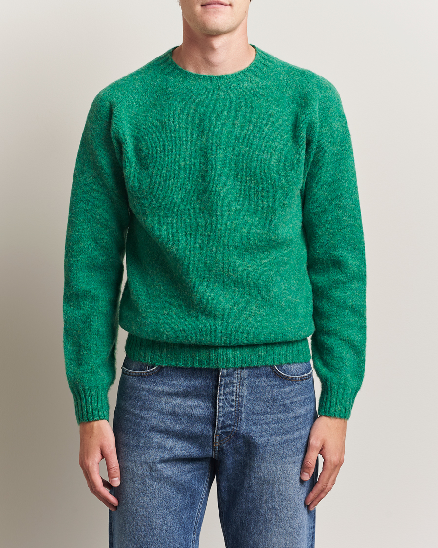 Hombres | Jerséis y prendas de punto | Harley Of Scotland | Brushed Supersoft Lambswool Crewneck Evergreen