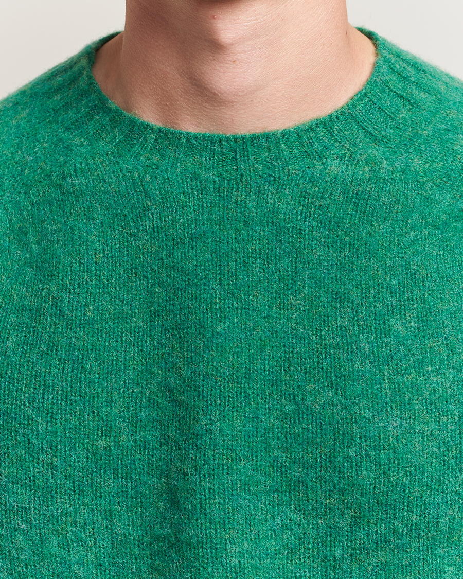 Hombres | Jerséis y prendas de punto | Harley Of Scotland | Brushed Supersoft Lambswool Crewneck Evergreen