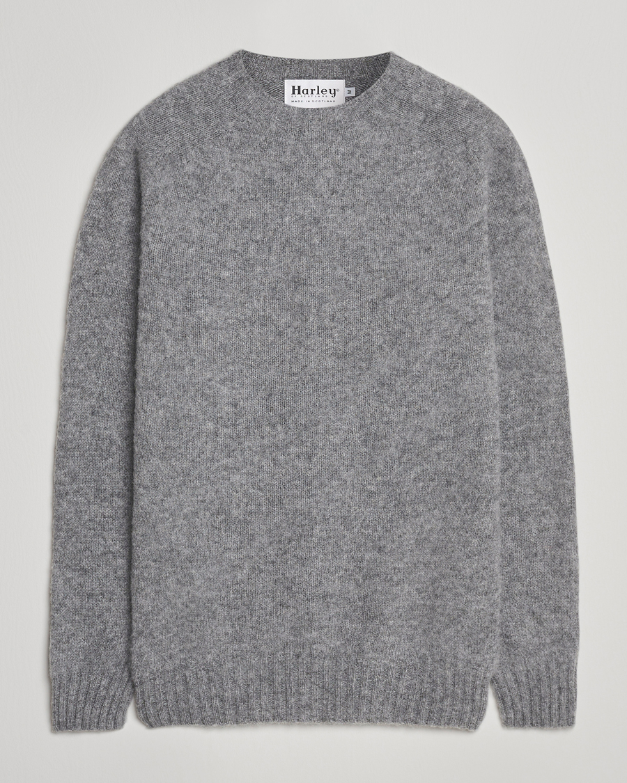 Hombres | Jerséis y prendas de punto | Harley Of Scotland | Brushed Supersoft Lambswool Crewneck Mid Grey
