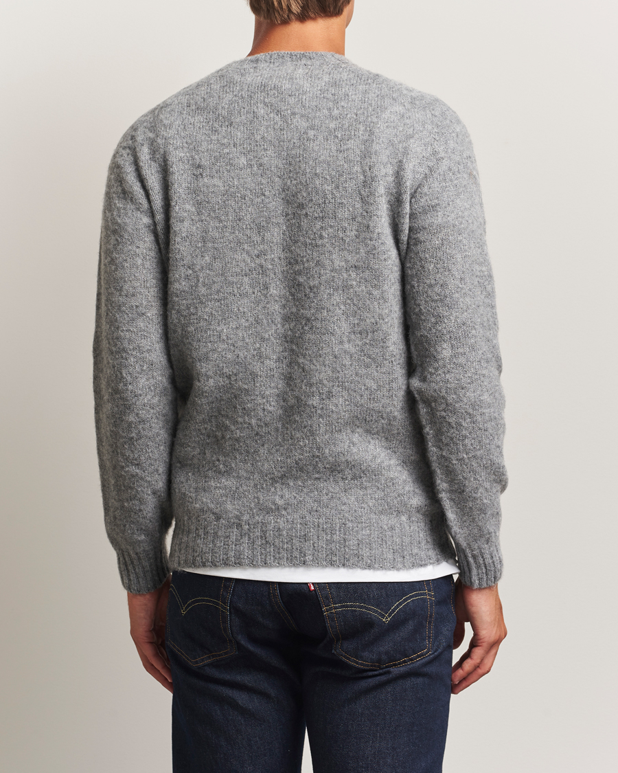 Hombres | Jerséis y prendas de punto | Harley Of Scotland | Brushed Supersoft Lambswool Crewneck Mid Grey