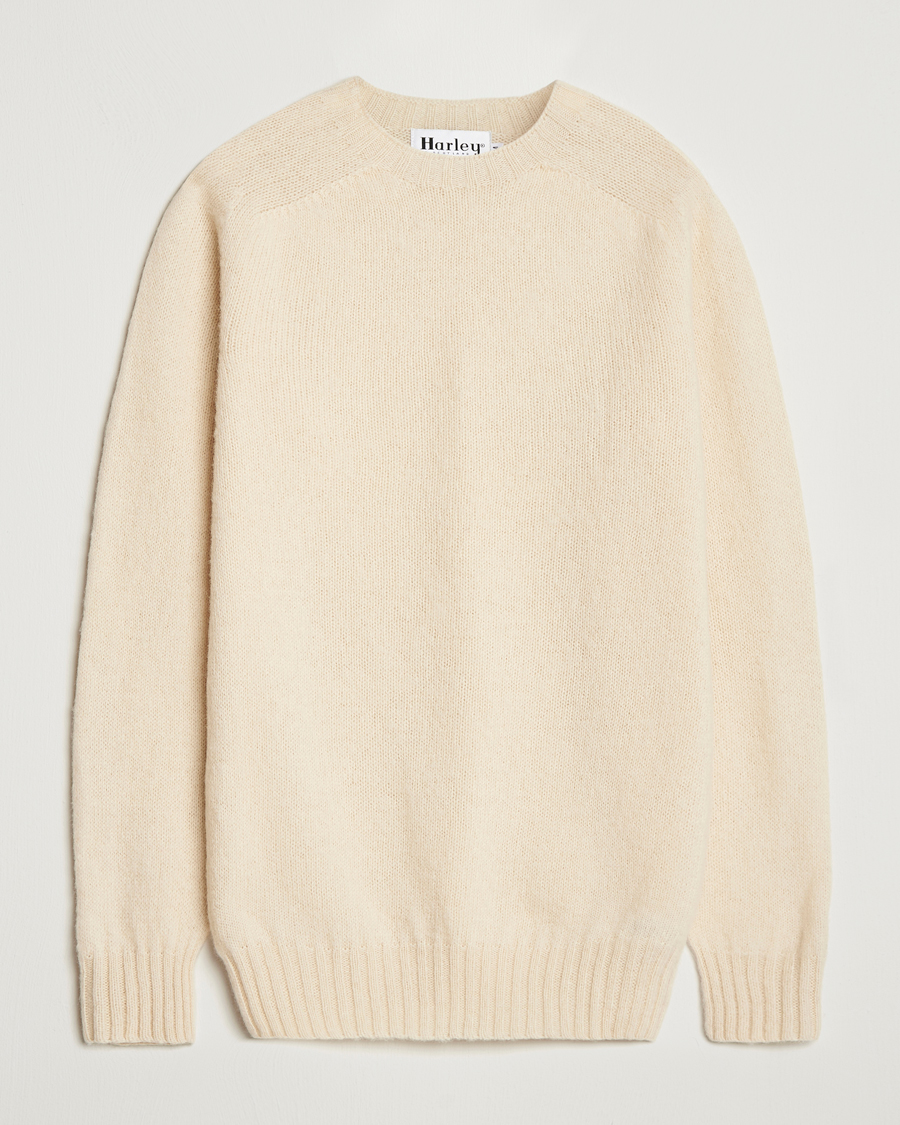 Hombres | Jerséis y prendas de punto | Harley Of Scotland | Brushed Supersoft Lambswool Crewneck Vanilla