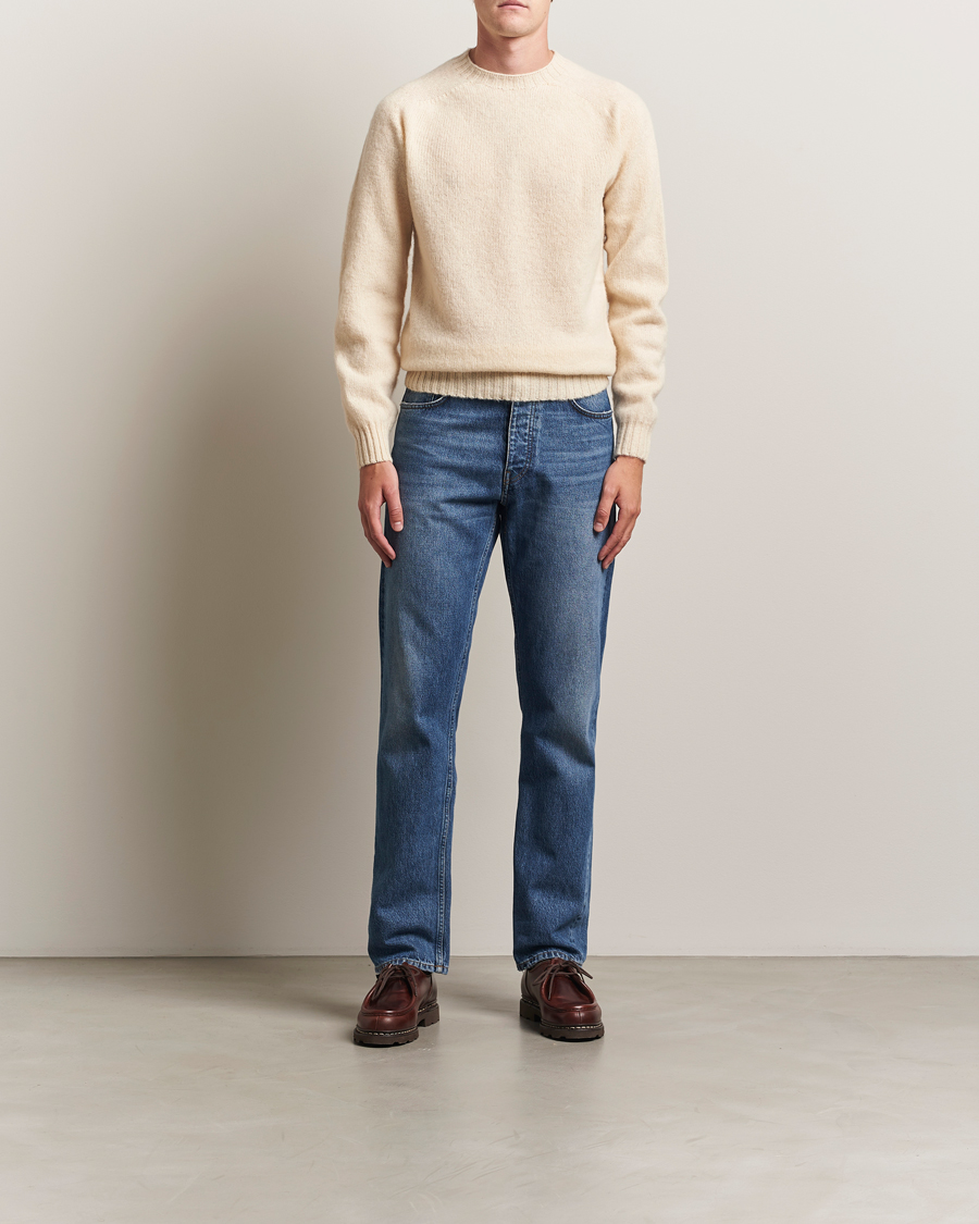 Hombres | Jerséis y prendas de punto | Harley Of Scotland | Brushed Supersoft Lambswool Crewneck Vanilla