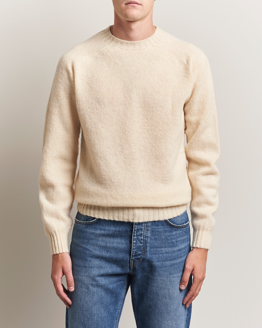 Hombres | Jerséis y prendas de punto | Harley Of Scotland | Brushed Supersoft Lambswool Crewneck Vanilla
