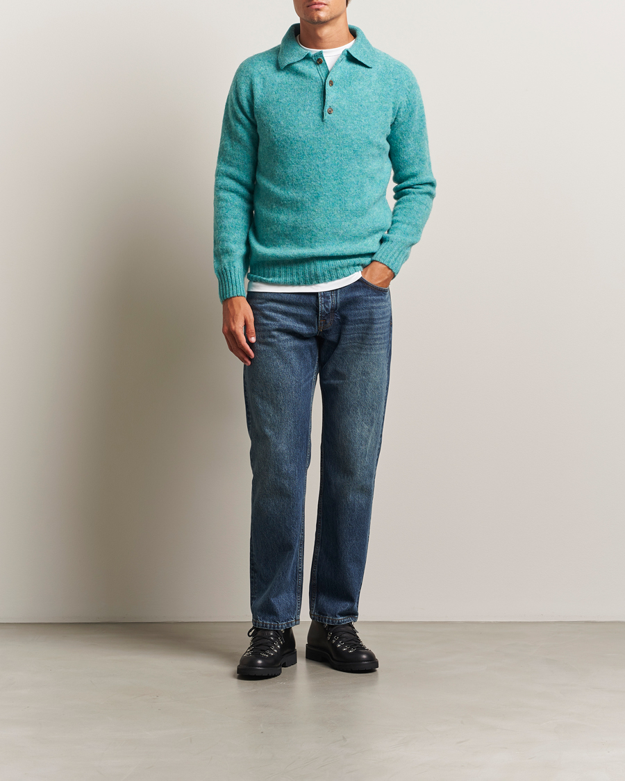 Hombres | Jerséis y prendas de punto | Harley Of Scotland | Brushed Supersoft Lambswool Polo Hummingbird